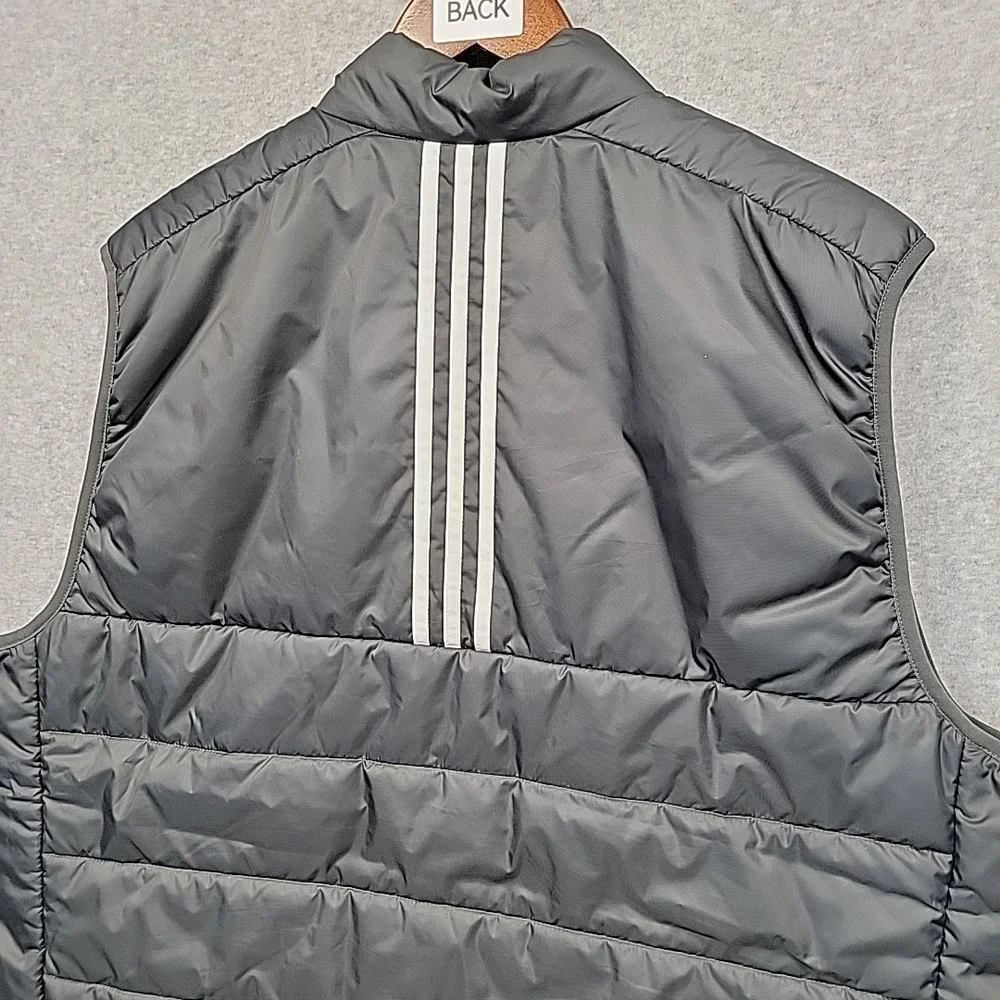 ADIDAS Puffer Vest Men's 2XL Gray Three Stripe Logo Sporty Eco Friendly Material